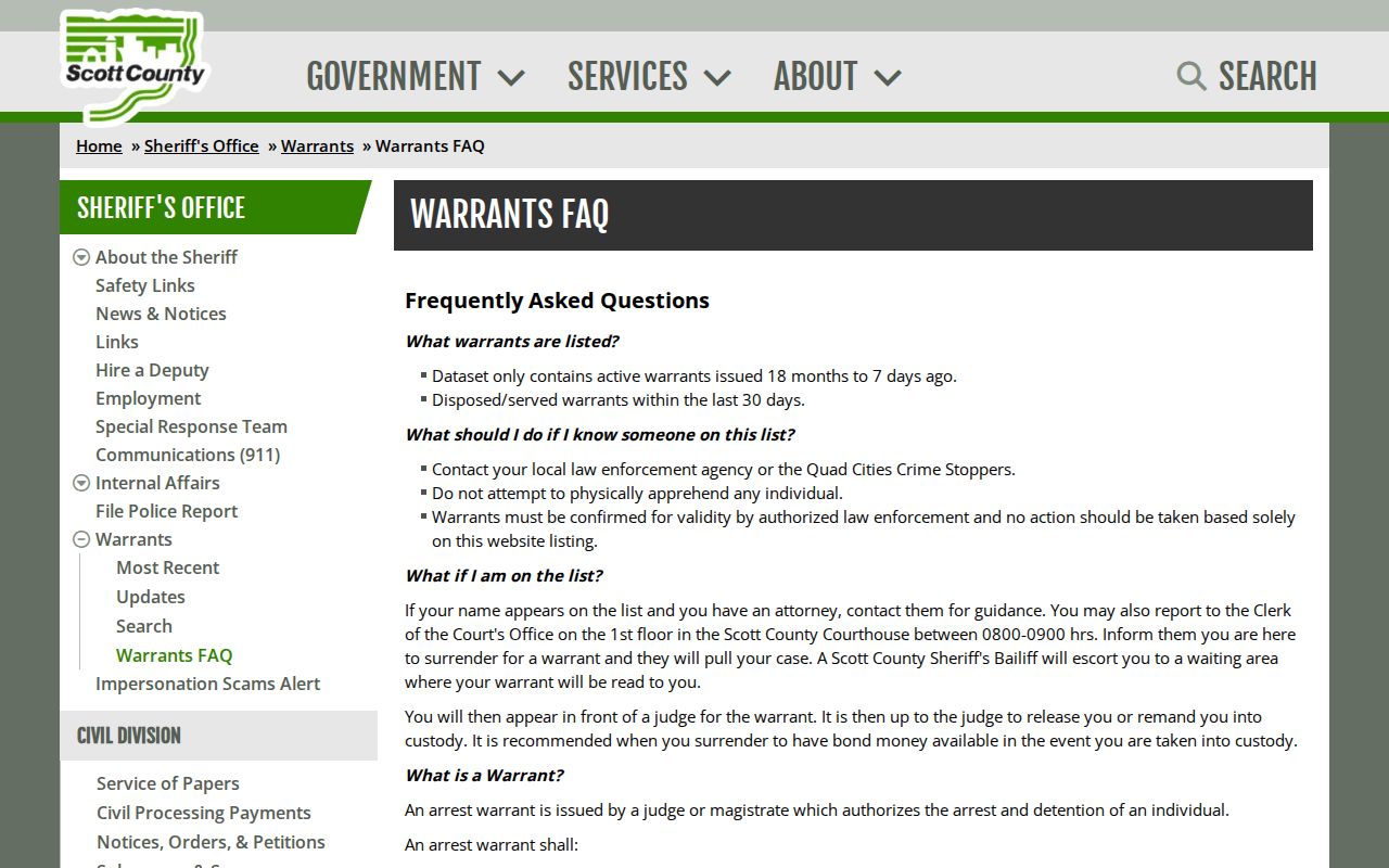 Scott County warrant definition and verification guidance