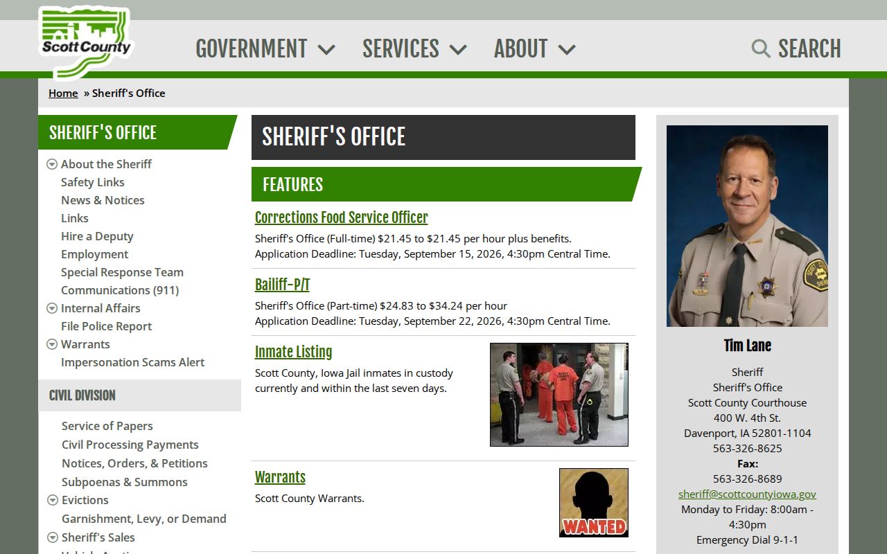 Scott County Sheriff contact information and hours