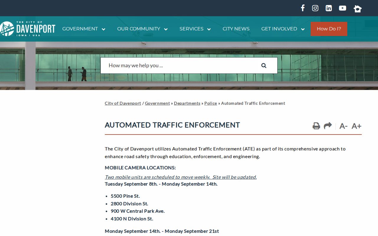 Davenport automated traffic enforcement citation information