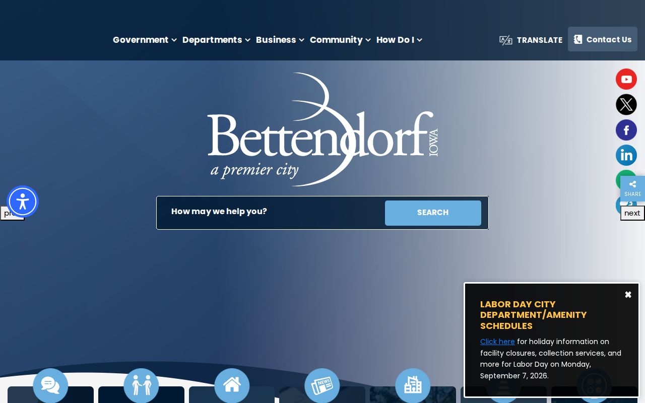 Official Bettendorf city government page used to locate city contacts for warrant-related records