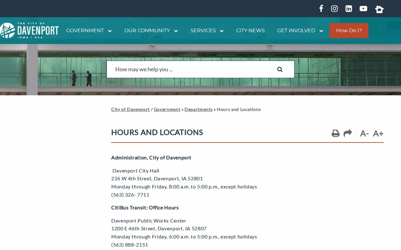 Davenport city records and front desk hours information